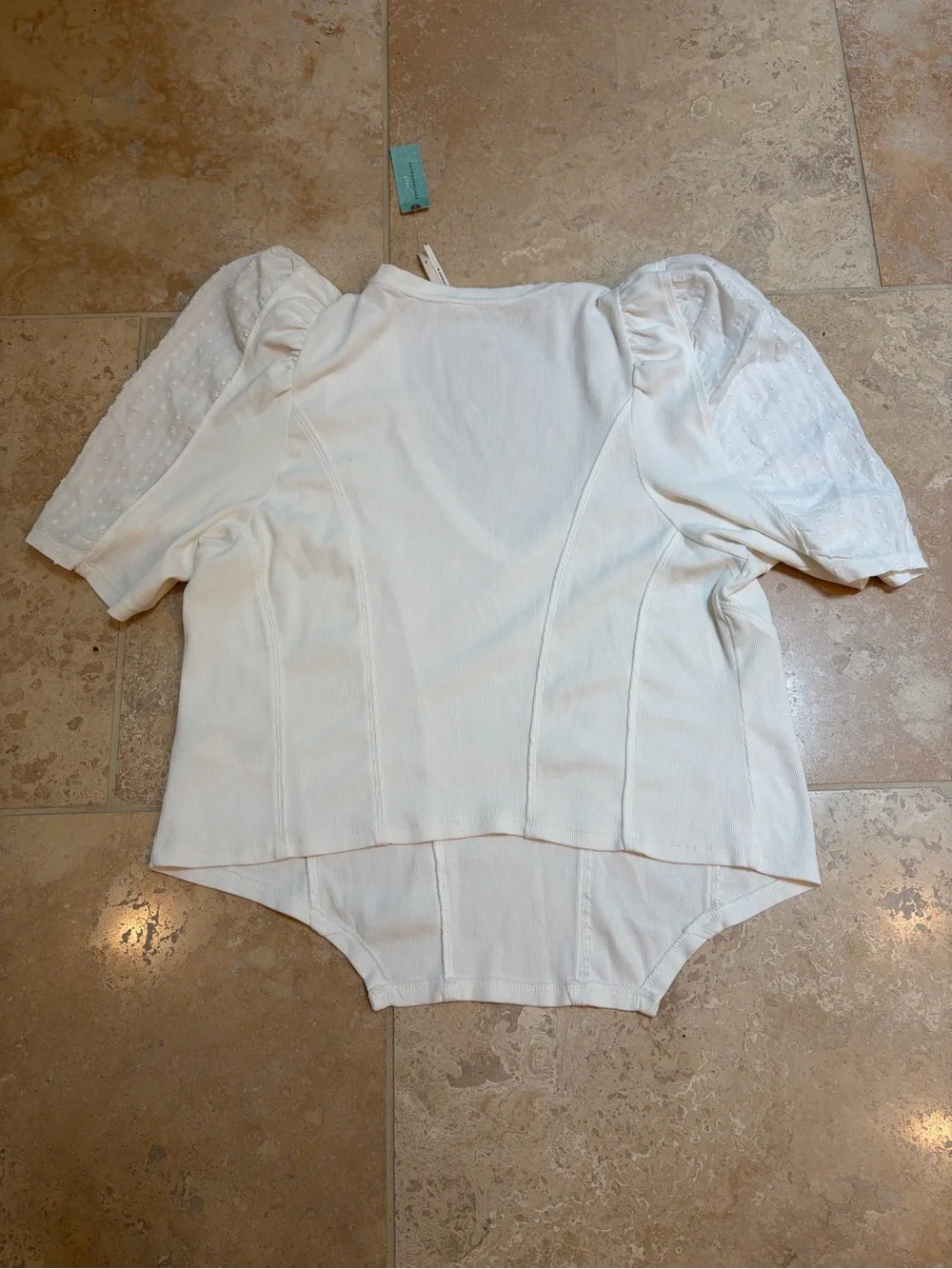 Anthropologie Women's White Puff Sleeve V-Neck Top